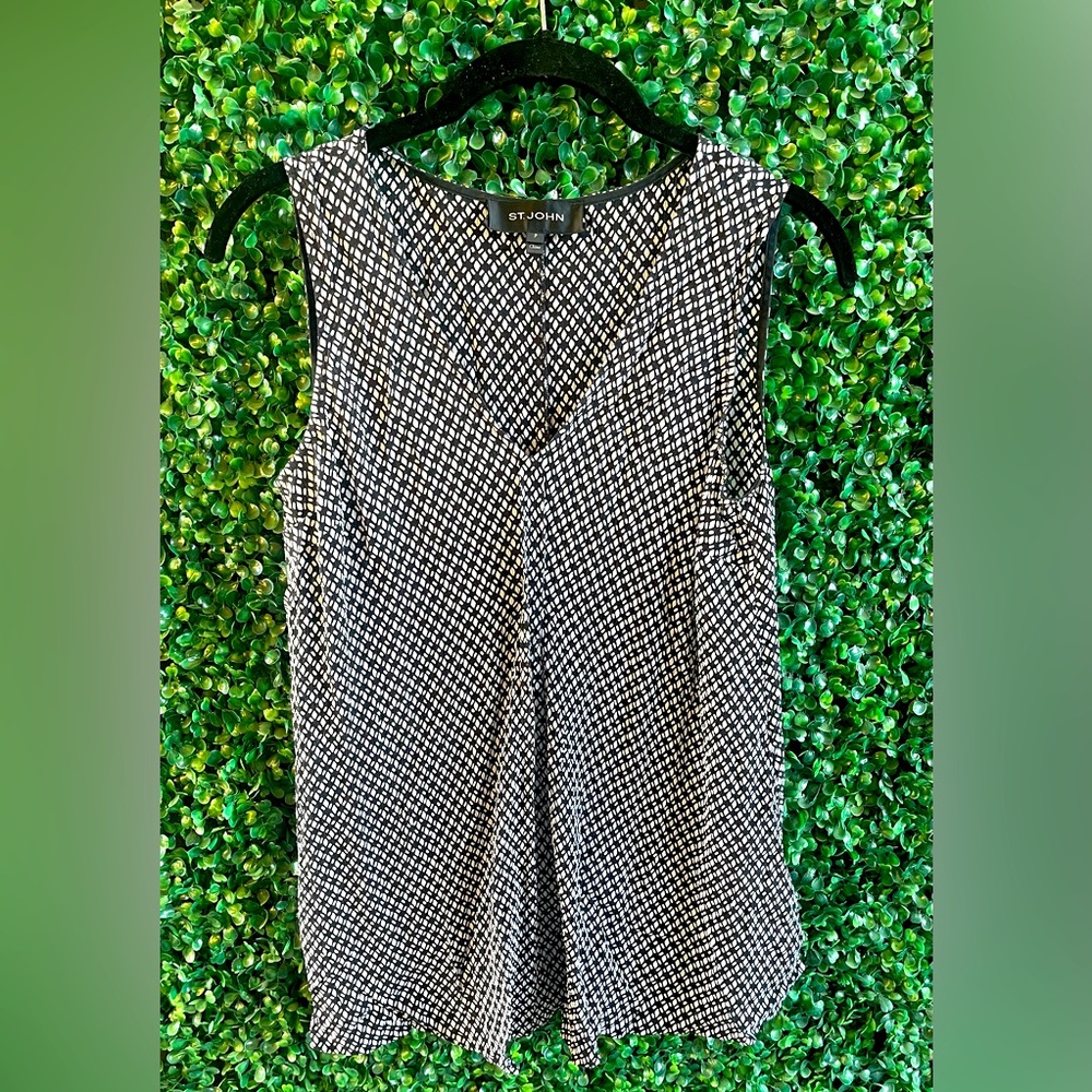 St john women’s black and white silk dressy tank top size Small
